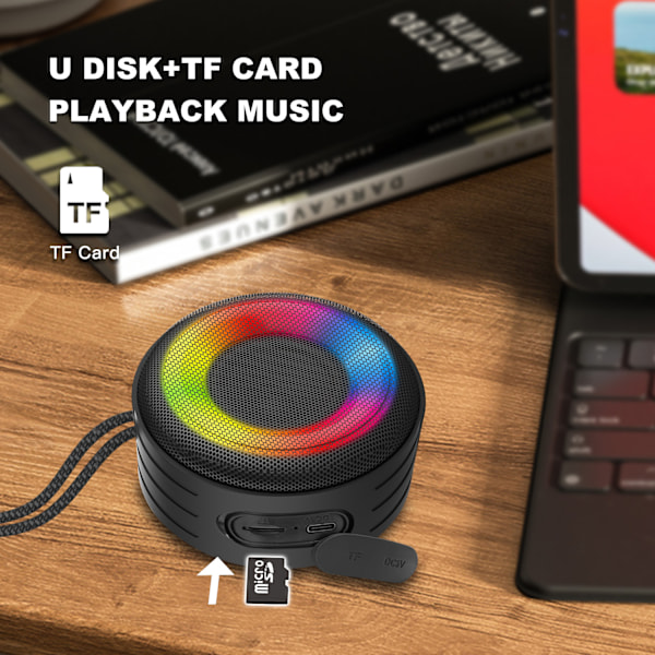 Bluetooth Högtalare för Duschen, IPX7 Vattentät Minihögtalare med LED