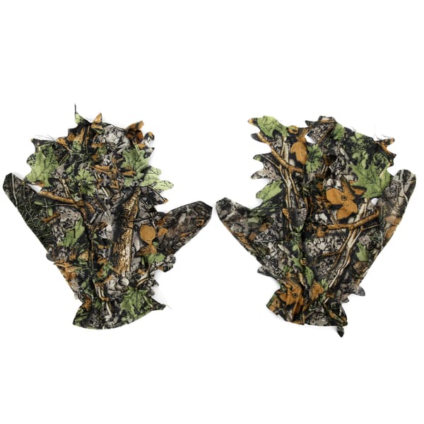 3D Comfortable Leaf Camo Pongee Full Finger Non-Slip Hunting Gloves for Outdoor Use-FO-