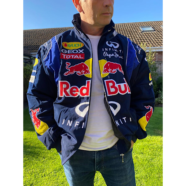 Vintage-kilpa-takki, Bomber-takki painatuksella, F1 Streetwear -takki Y2k L