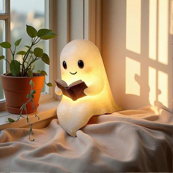 Spooky Ghost Reading Book Light - LED Halloween-dekor for skrivebord og stue -FO-
