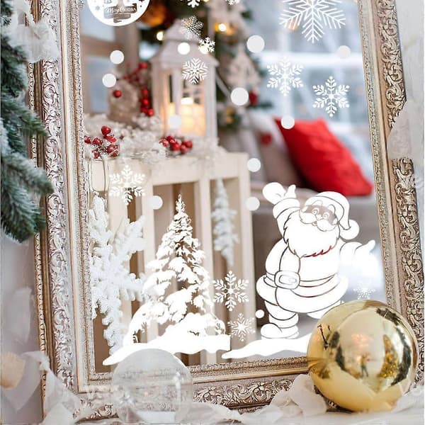 Christmas Window Decorations, 260 Pcs Snow and Santa Claus Decals Christmas Window, 9 Sheets Reusable Window Decals - Double-Sided Static Clings-FO-