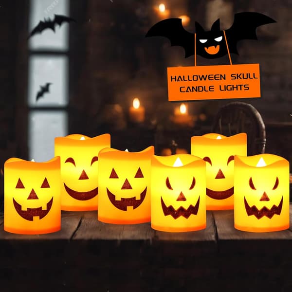 Halloween LED-gresskarlys, 6-pakning batteridrevne telys til bord-FO-