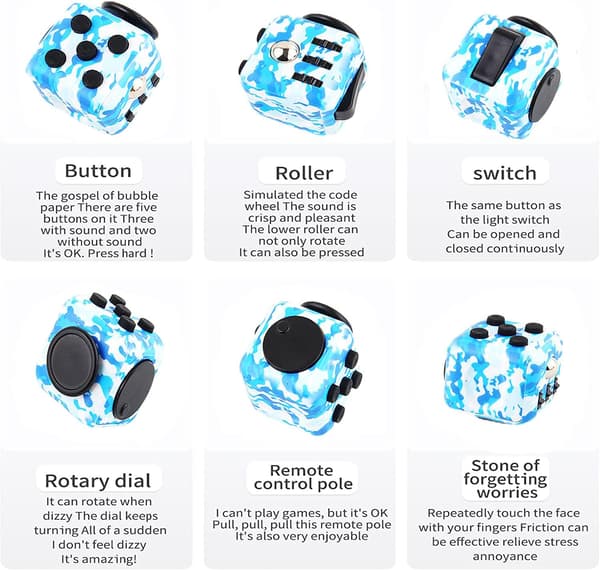 1. Blå Anti-Stress Fidget Toy Cube Anti Stress Legetøj Dekompression-FO-