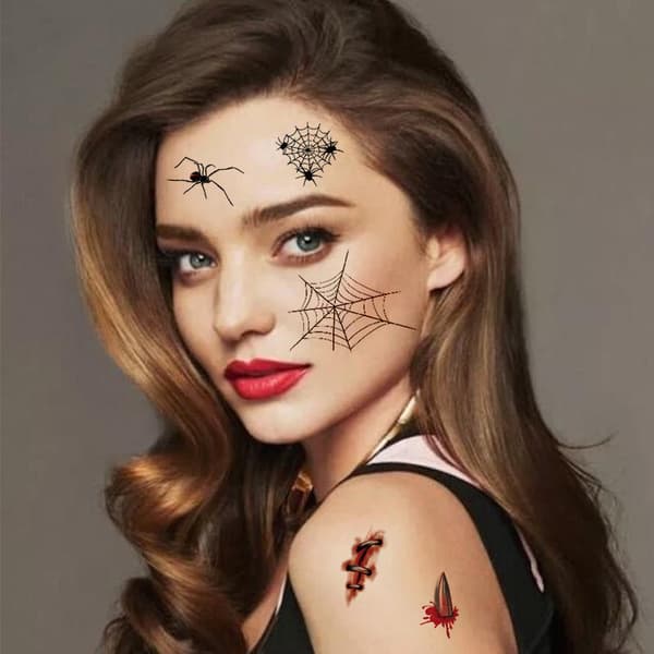 Midlertidige Halloween-tatoveringer til børn - græskar, edderkopper og kranier