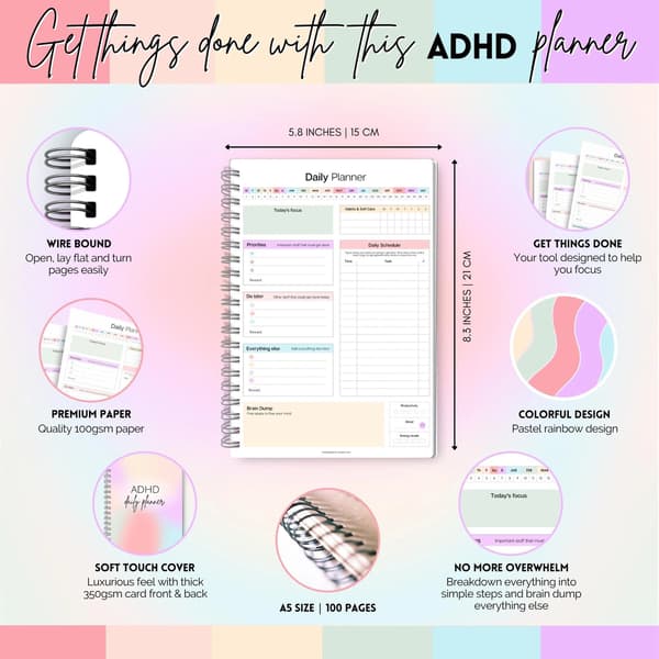 ADHD Daily Planner, Productivity Organizer, Focus & Time Management Journal-FO-