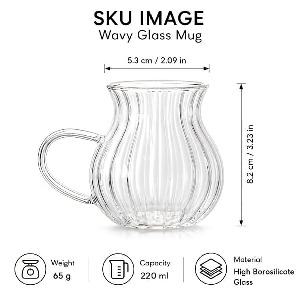 Rillede borosilikatglasskopper med håndtak for kaffe, te, melk, juice 6pcs