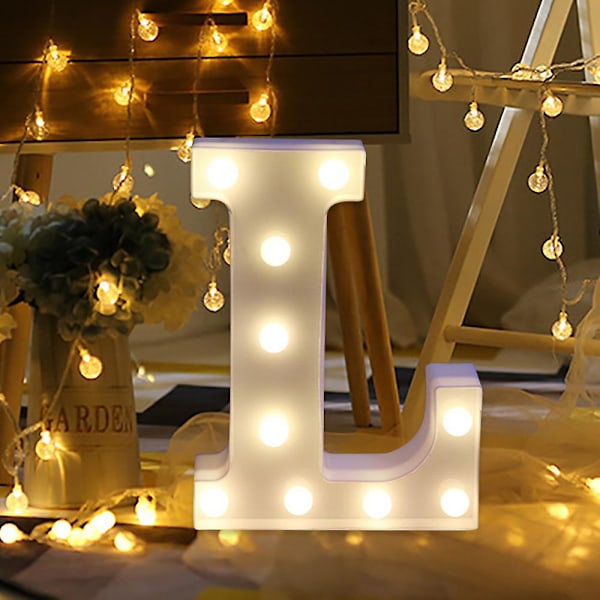Alfabetets LED-bokstavslampor lyser upp - Vita plastbokstäver - Stående/hängande - A [DB] L