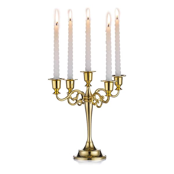 Metallkandelaber Gull 5 Arm 27cm Høy Kon Lysestake-FO-