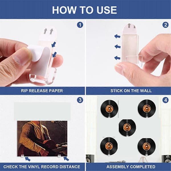 Vinyl Wall Mount, 18pcs Acrylic Vinyl Record Holder Self-Adhesive Clear Vinyl Display Shelf-FO-