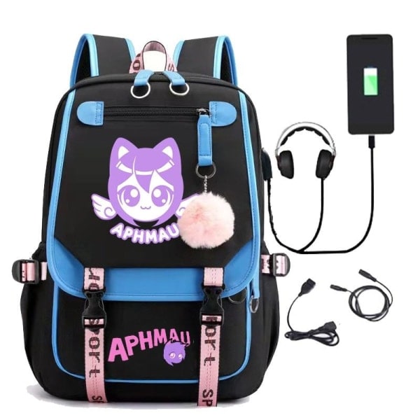 Aphmau reppu lapsille, reppuja, reppu USB-portilla, 1 kpl blå 3