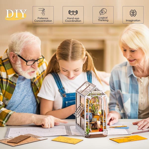 DIY Nook Book Trunk House Model Kit med LED-lys til bibliotek-FO-