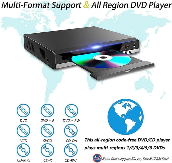 HDMI DVD-soitin televisiolle - Aluevapaa HDMI- ja RCA-kaapeleilla -FO-