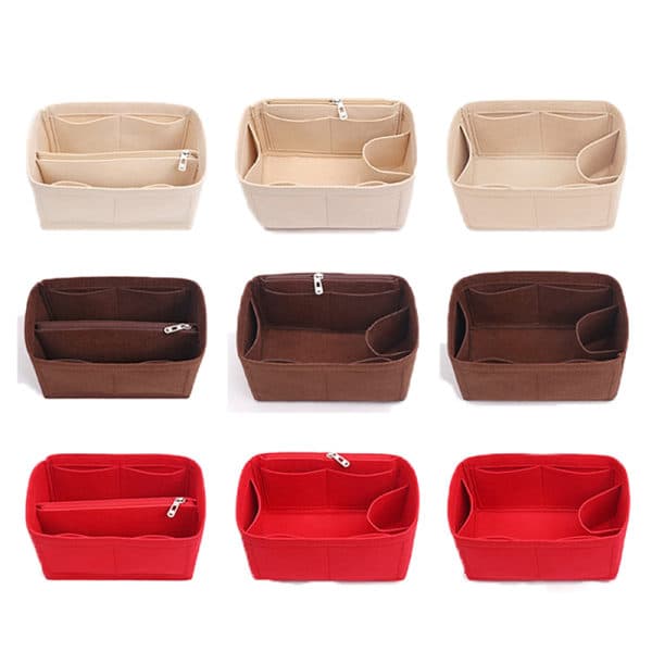 Bag Organizer Felt Cloth Insert 25 30 35 Makeup Handbag-FO- Red StyleB M
