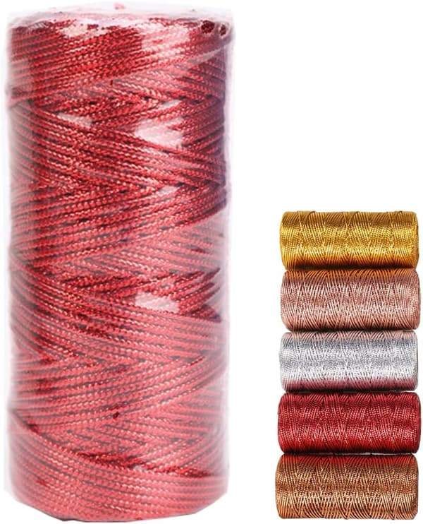 Gold Thread Metallic Thread Gold Wire 100m Glittering Thread for Crafts Gift Wrapping or Christmas Tree Decoration Gift Card 1 Roll-FO- red
