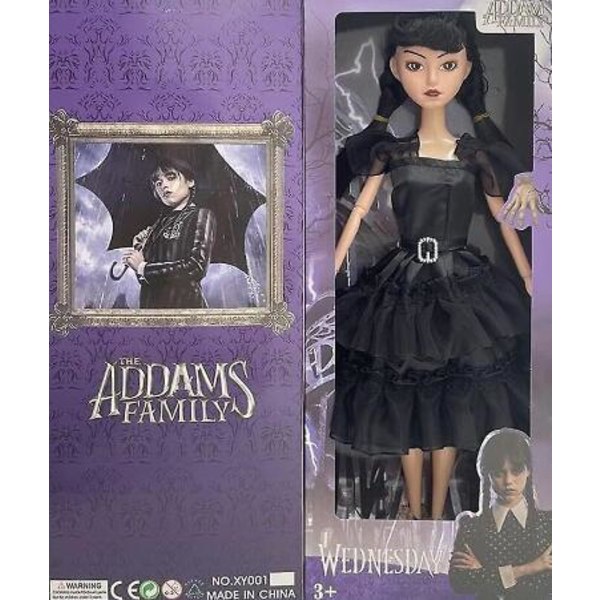 Plysj Wednesday Adams dukke for barn Black dress Sari