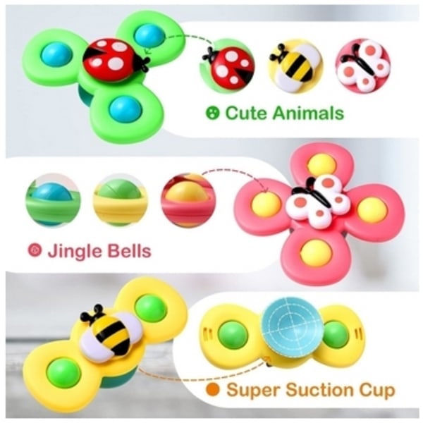 3 kpl Pyörivä Fidget Spinner imukupilla vauvalle/lapselle - Pyörivä lelu