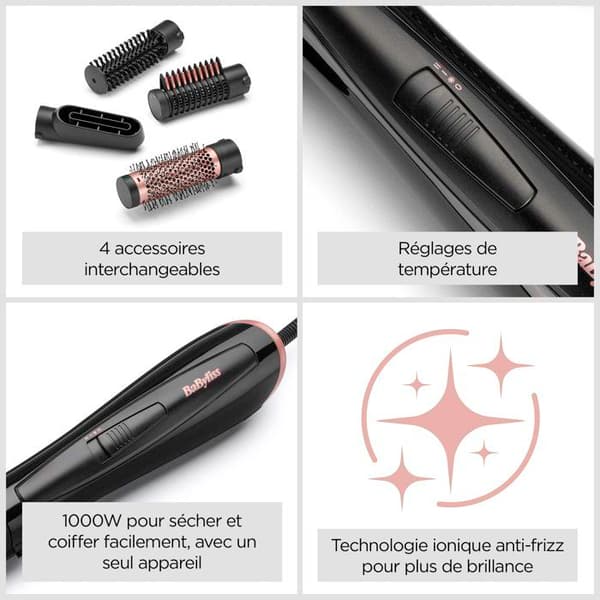 BABYLISS PERFECT FINISH AS126E - Blow brush 1000W - 2 temperatures + Fresh air - Ionic function - Brush volume 38mm{YDE}-FO-