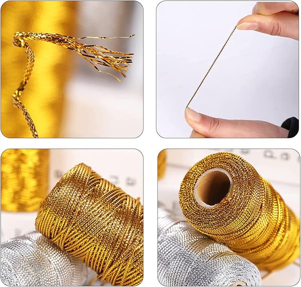 Gold Thread Metallic Thread Gold Wire 100m Glittering Thread for Crafts Gift Wrapping or Christmas Tree Decoration Gift Card 1 Roll-FO- gold