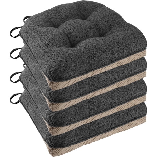 Skridsikre stolpuder til spisebordsstole Sæt med 4, 46*43*9cm Siddepude med bånd dark gray