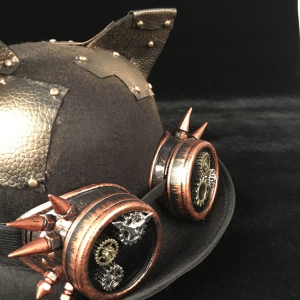 Steampunk flosshatt med avtakbare briller og katteører, polyester, unisex kostymetilbehør Black