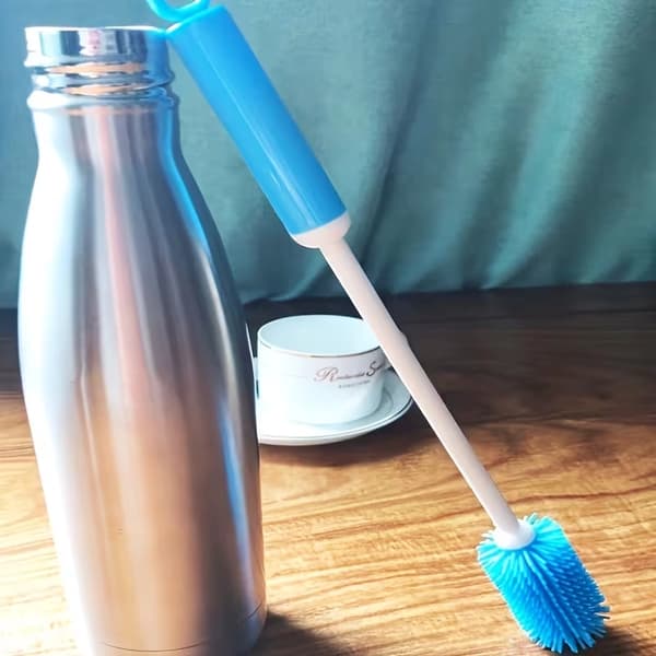 Silikoninen pullonpesuharja pitkällä varrella, 360 astetta kääntyvä, PC-kahva Blue