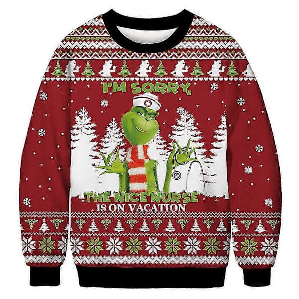 Dame Herre Par Jul Grim Trøje Grinch Print Rund Hals Pullover Trøje Langærmet Grøn Monster E XL E-FO- E XL