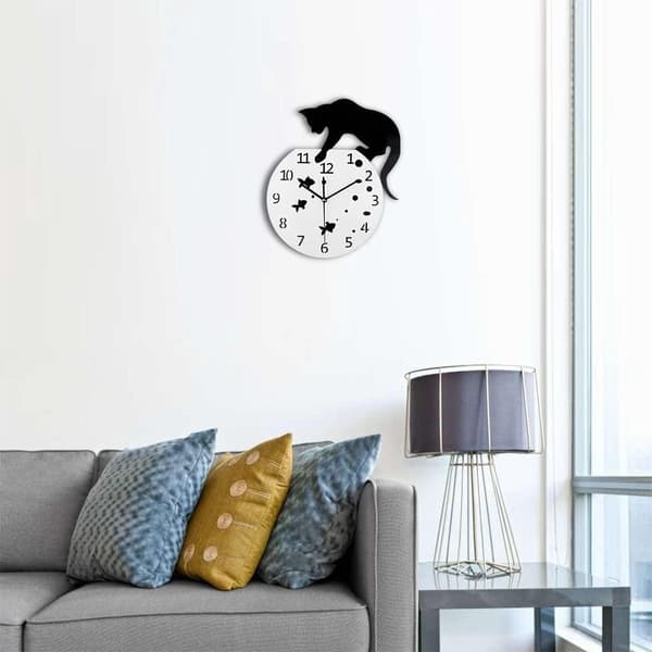 Three Goldfish Cat Wall Clock/Cat Wall Clock Living Room Mirror 3D Wall Design-FO-