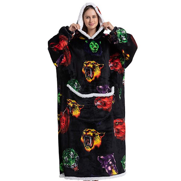 Storlek Hettegenser Sweatshirt Kvinner Vinter Hetter Fleece Kjempe TV Teppe Med Ermer Animal Head