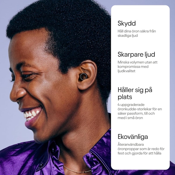 Snygga certifierade hörselskydd för konserter och festivaler, liveevenemang, musiker 17 dB brusreducering