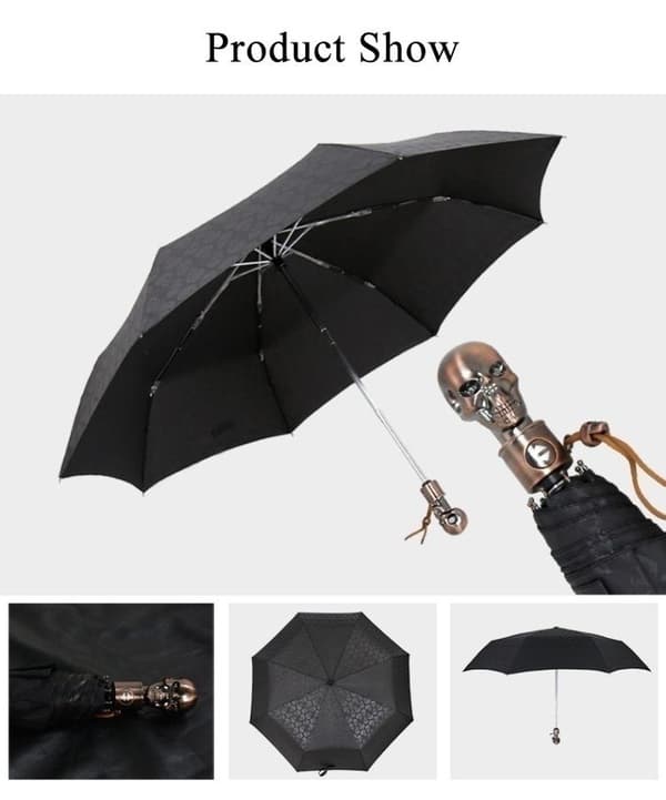 105CM 3-fold Creative Skull Håndtak Automatisk stort paraply-FO-