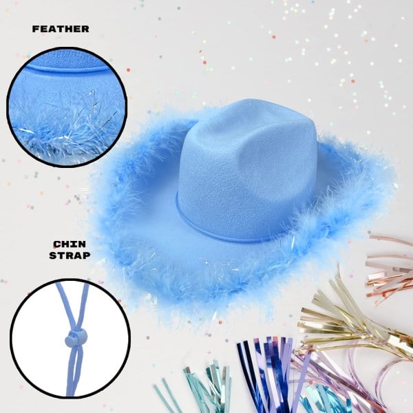 Blå cowboyhat med fjer, blå fjer cowgirlh Sky Blue Cowboy Hat