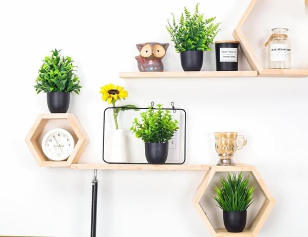 4-pack Artificial Plants - Small Fake Plants in Black Pot for Halloween, Bathroom, Home, Kitchen, Table & Office Decoration-FO-