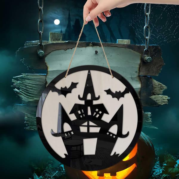 Halloween-pynt til dør, Glad Halloween hængende dørskilt