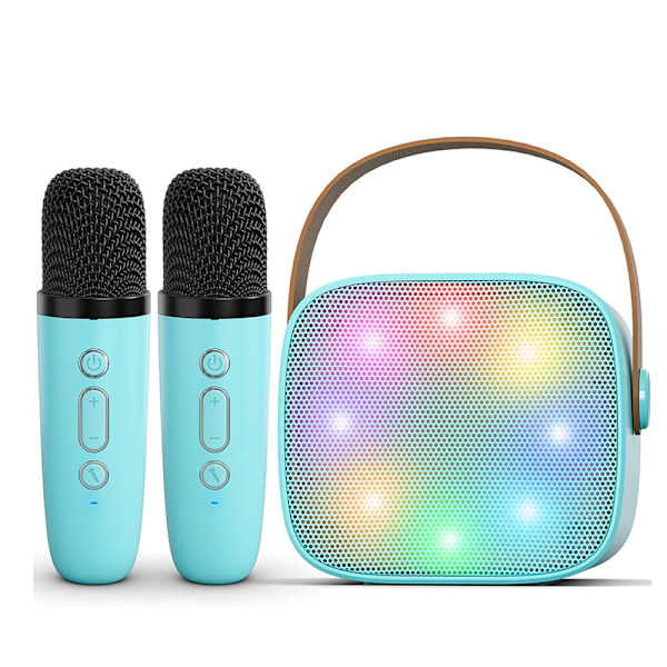 Mini Karaoke-maskin för barn och vuxna, bärbar Bluetooth-karaokespeaker med 2 trådlösa mikrofoner Blå