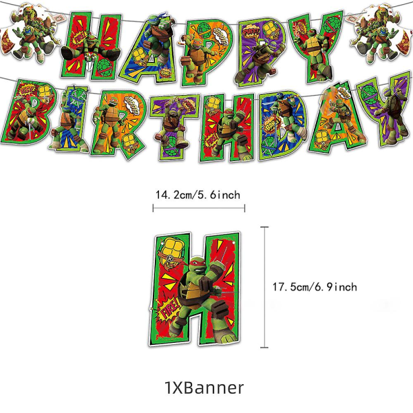 Teenage Mutant Ninja Turtles Tema Bursdagsfest Dekorasjoner Tilbehør Kit Banner Ballonger Cake Toppers Set