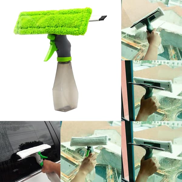 2 i 1 fönsterputs med mikrofiberduk och duschskrapa med sprayflaska-FO-