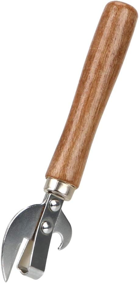 Manuell boksåpner i rustfritt stål, flaskeåpner, med trehåndtak, 15,5 cm-FO-