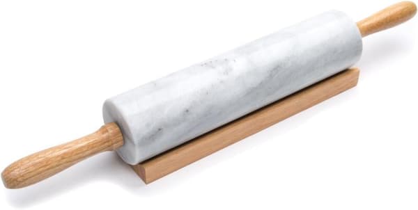 Polert marmorkjevle med trestativ, 25 cm sylinder, hvit-FO-