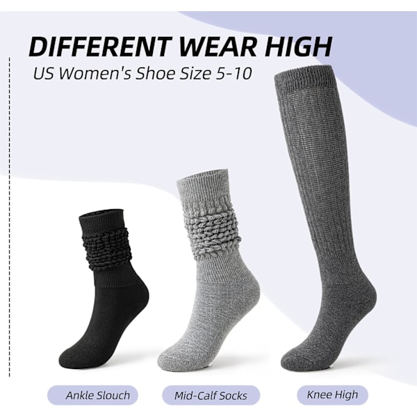 4-pack Dam Slouch Socks Scrunch Socks Mjuka Långa Stövlar Strumpor för Kvinnor Benvärmare Strumpor Storlek 5-11