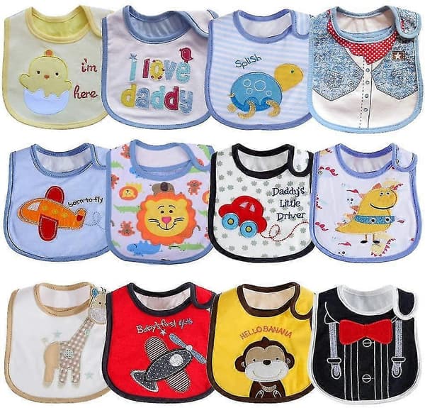 12-pack Baby Waterproof Bibs 0 to 36 Months 12-pack - Unisex (Random Pattern Color)-FO-