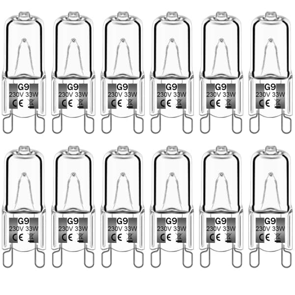 12-pack G9 halogenlampor 33W 2800K varmvit, dimbara klara kapsellampor-FO-
