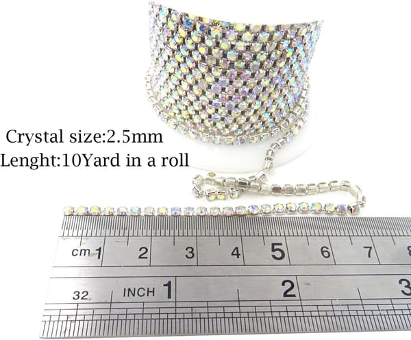 20 meter kristall-strasskedja för sömnad och pyssel 2,5 mm silverfärg-FO-