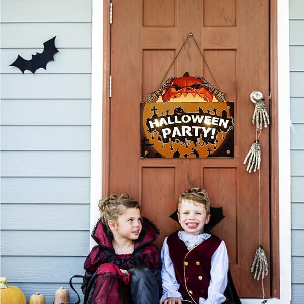 Halloween Velkomstskilt | Halloween Græskar Hængeskilt Med Lys | Glad Halloween Tematisk Træ D-FO-