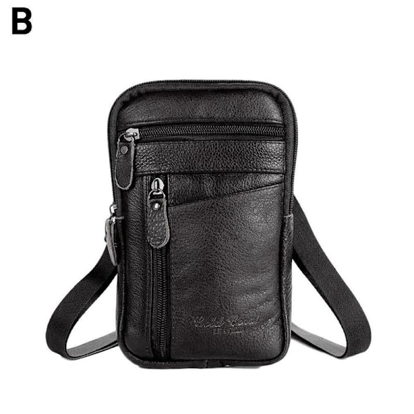 Lærtelefonveske for menn, belteveske, crossbody, midjeveske, P - spot black One-size