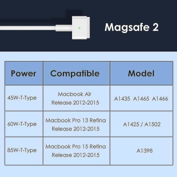 85W MagSafe 2 strømadapteroplader til MacBook Pro 13 15 tommer Retina - EU-FO-