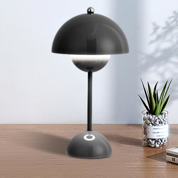 LED-bordlampe, trådløs batteri, berøringsregulerbar blomsterpottebord, 3 farver moderne svampelampe, genopladelig blomsterpottelys, (sort)