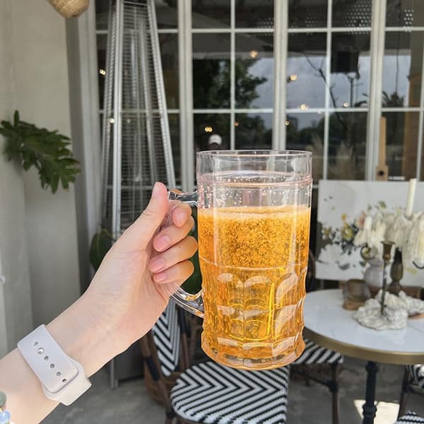Falsk ölmugg med innervägg - 400 ml dubbel lagerglas med handtag, läckagesäker