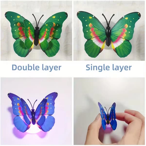 6/12/18 kpl LED 3D Perhonen Yövalo Seinätarra Puutarhajuhlien Sisustukseen Random 12pcs