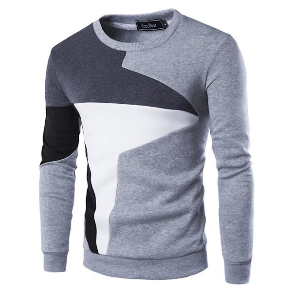 Herrar Colorblock Crew Neck Långärmad Tröja Casual Pullover Ljusgrå Lihght Grey 3XL