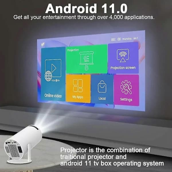 Älykäs 5G 4K Android-projektori - HD LED Wifi Bluetooth kotiteatteri-FO-